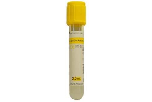 Вакуумна пробірка, 5мл, Гель + Активатор згортання, Жовта, 13x75 мм ПЕТ